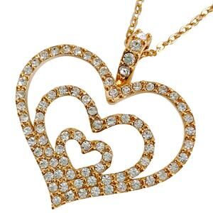 Signed Nolan Miller Gold Tone Triple Heart Rhinestone Pendant Necklace Vintage